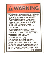 Auto Crane 040632000 Decal, Warning "Tampering W/Over/Load B