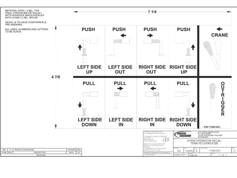 Auto Crane 772821021 LEVER OPERATION DECAL , TITAN 70 OUTRIGGER