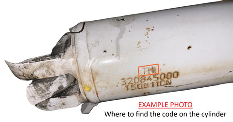 Example photo showing where to find the stamped code on the cylinder, highlighted with an orange box