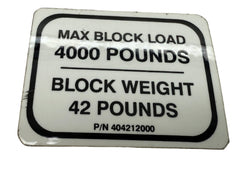 Auto Crane 404212000 DECAL, TRAVELING BLOCK, 4004