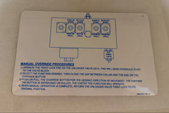 Auto Crane 366823301 DECAL, MANUAL OVERRIDE PROCEDURES, GS HYDRAULICS, LARGE H-MODELS