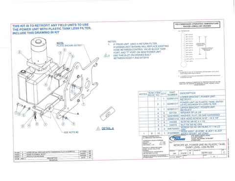 Auto Crane 320991322 RETROFIT KIT, POWER UNIT W/ PLASTIC TANK, ENTRY LEVEL, LESS FILTER