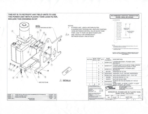 Auto Crane 320991322 RETROFIT KIT, POWER UNIT W/ PLASTIC TANK, ENTRY LEVEL, LESS FILTER