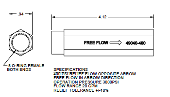 Auto Crane 460177180 VALVE, IN-LINE RELIEF, 400 PSI