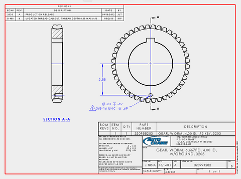 Auto Crane 320991282 GEAR, WORM, 6.667PD, 4.00ID, W/GROUND, 3203