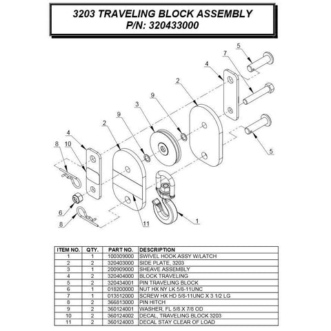 Auto Crane 320433000 Travel Block Assembly for 3203PRX