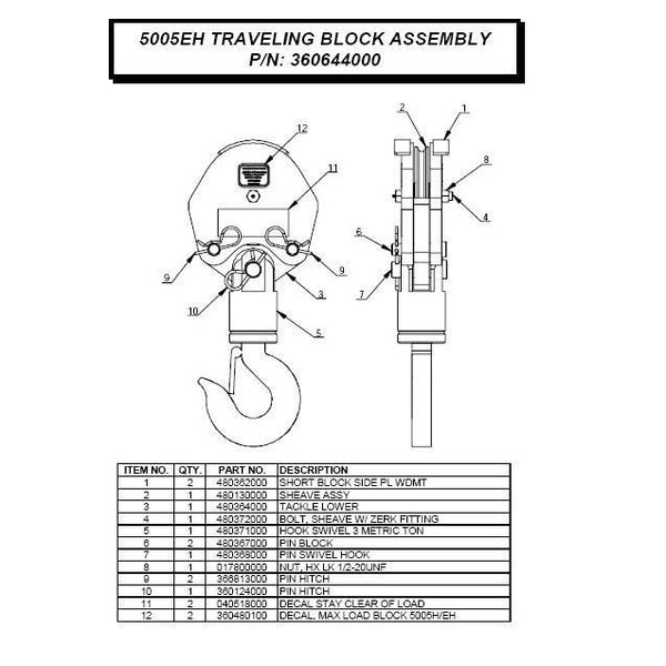 Auto Crane 360644000 Traveling Block Assembly for 8406H