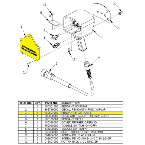 Auto Crane 480504000 Back Plate Housing Porp, Fits All Pistol Grip Models